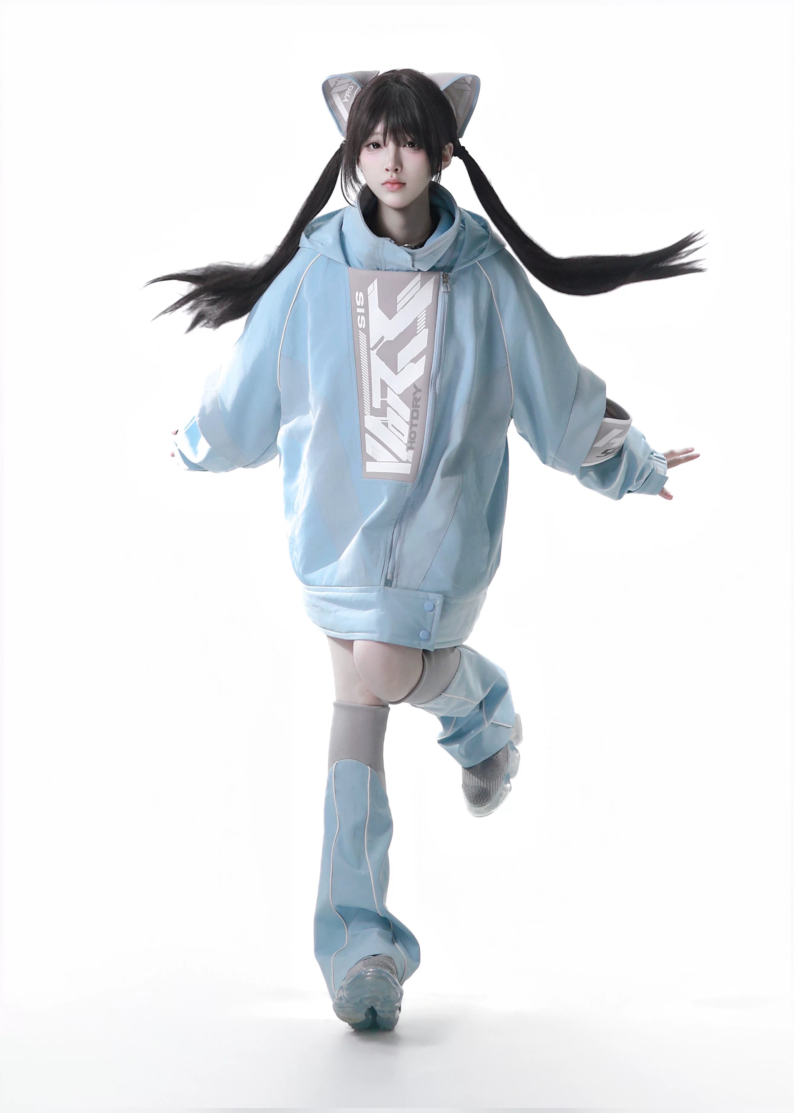 Dystopian Techwear Two-Piece Fleece-Lined Jacket and Shorts Set
