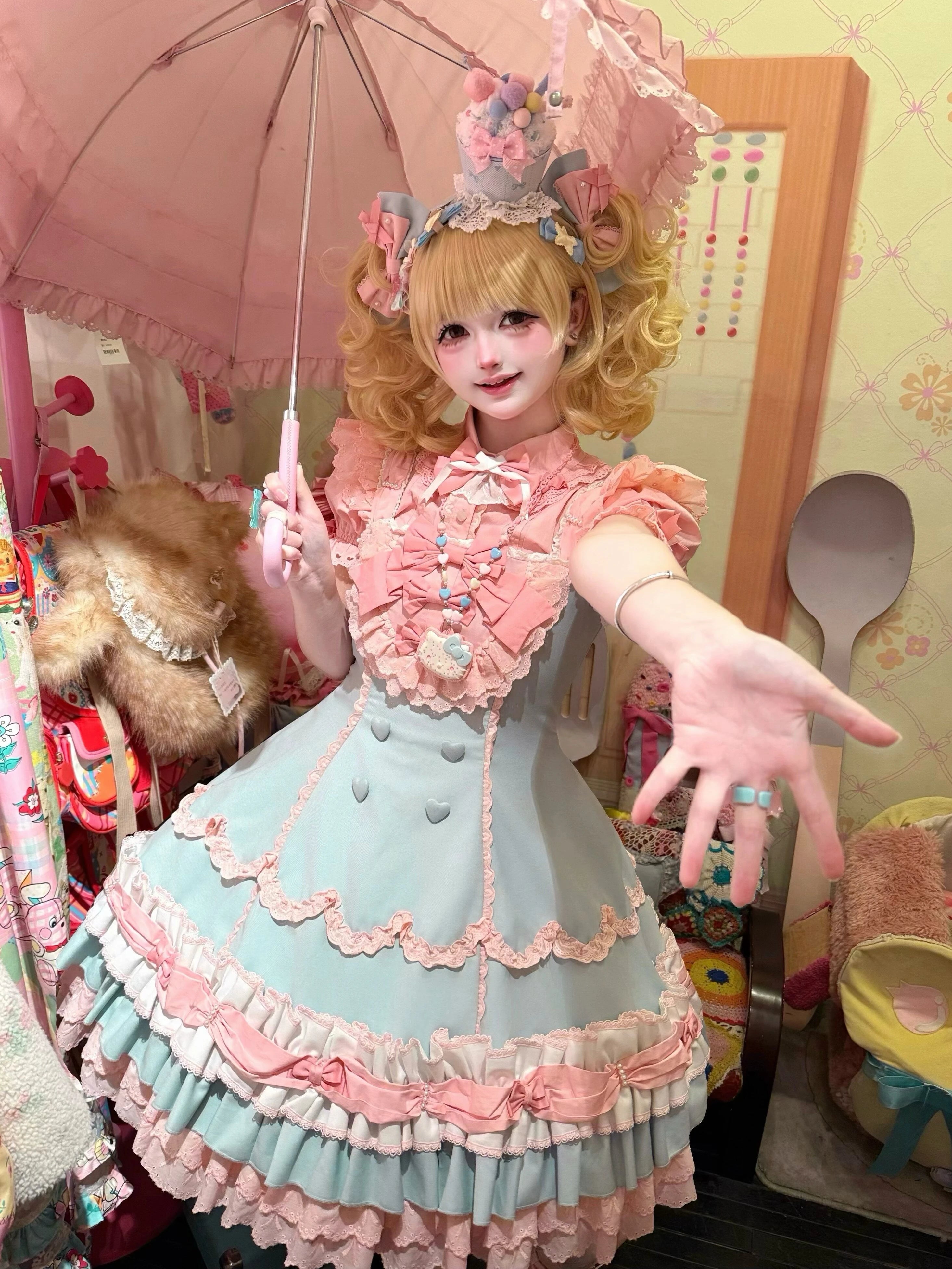 Cream Fondant Sweet Pink Retro 6-Panel Cut Original Lolita JSK