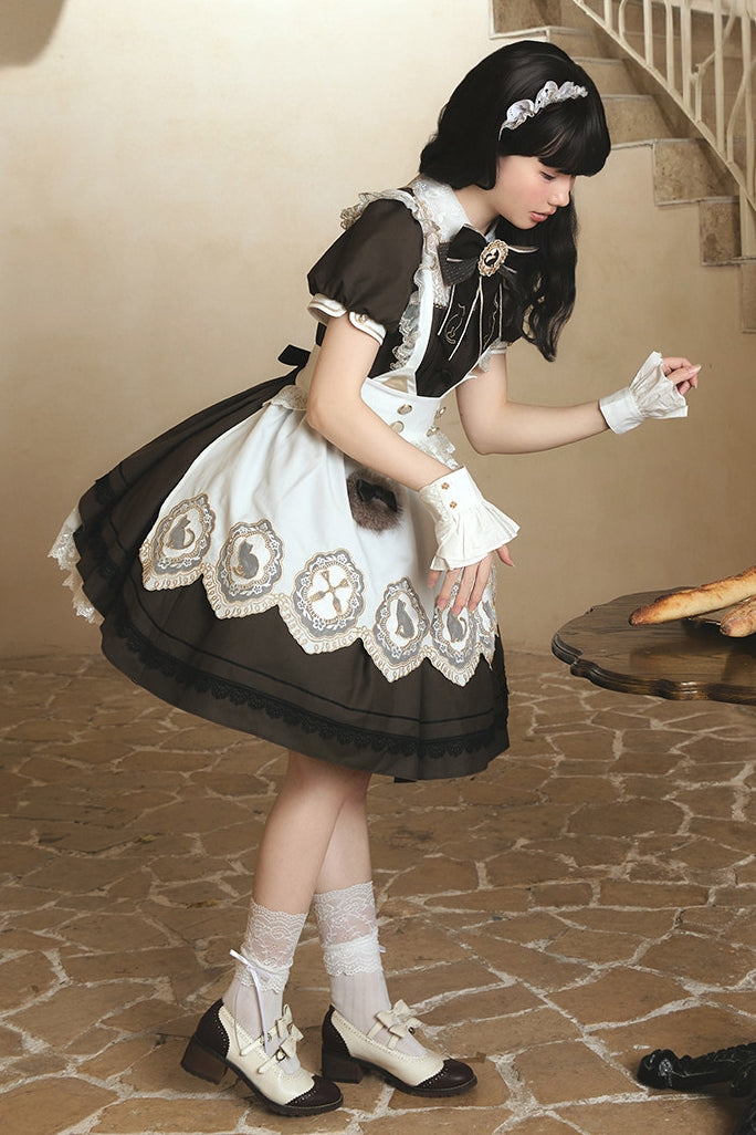 Refreshing Tea Party Lolita Cat Embroidered OP Dress