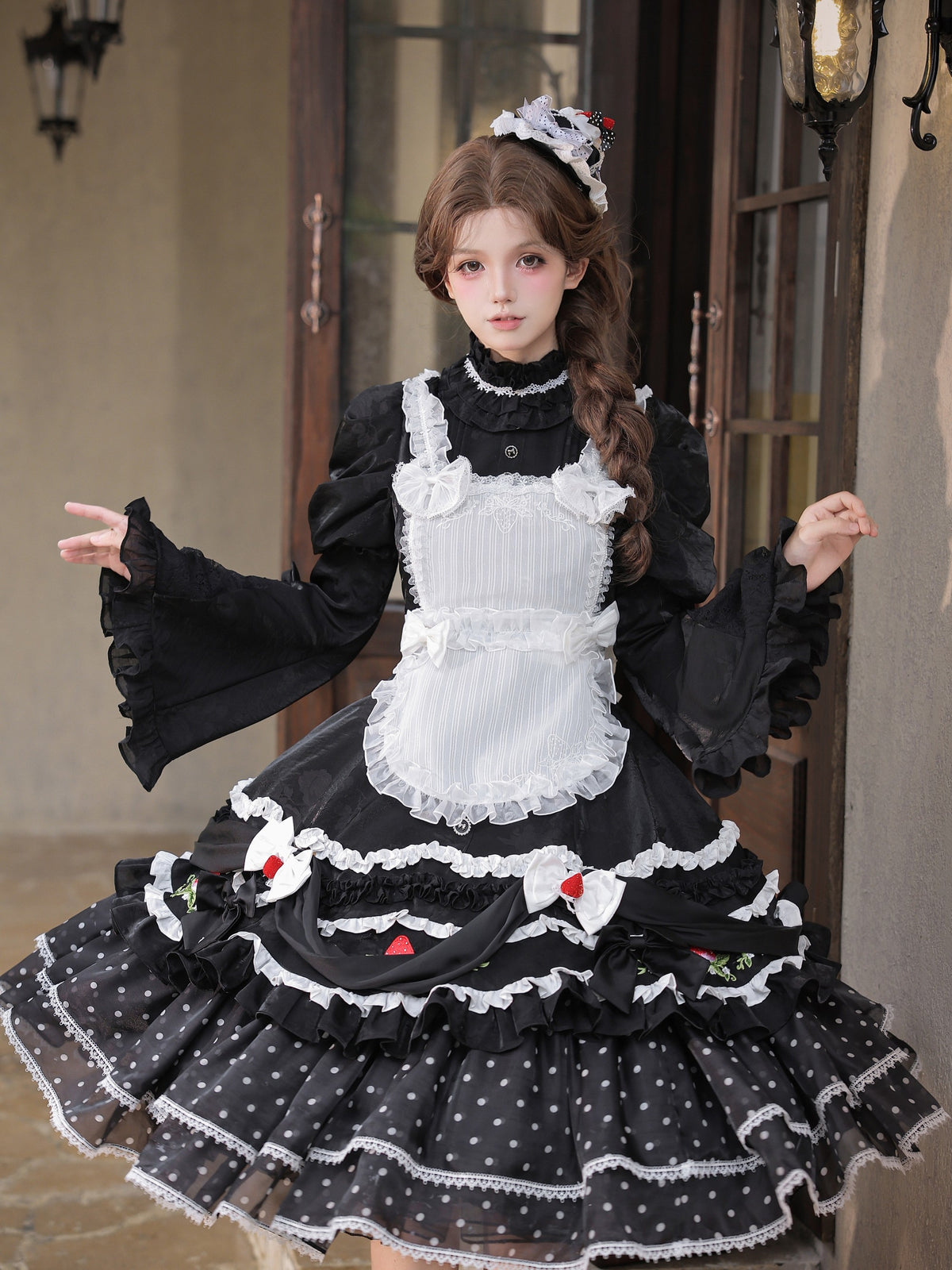 Twilight Berry Princess Gothic Maid Lolita Tiered Embroidered OP Dress