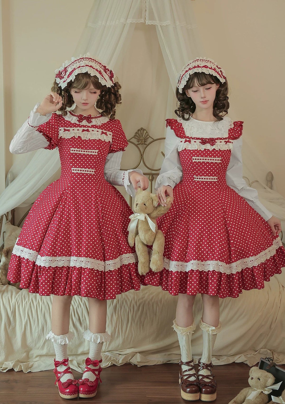 Showa Chronicle Old‑School Sweet Polka‑Dot Lolita OP / JSK Dress