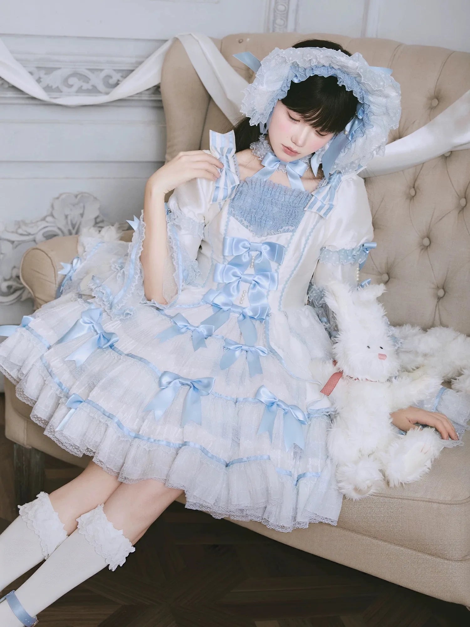 Velvet Cake Doll Pink Black Tiered Ruffle Classic Lolita JSK
