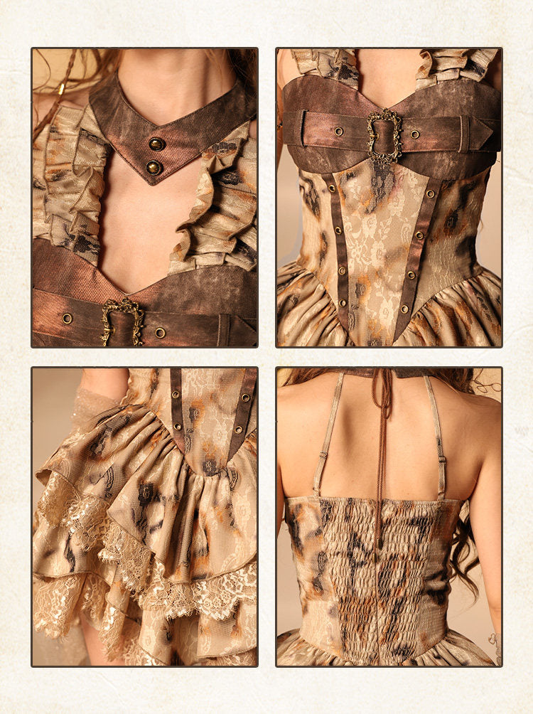 Ember Wasteland Steampunk Corset Halter Puffy Mini Dress