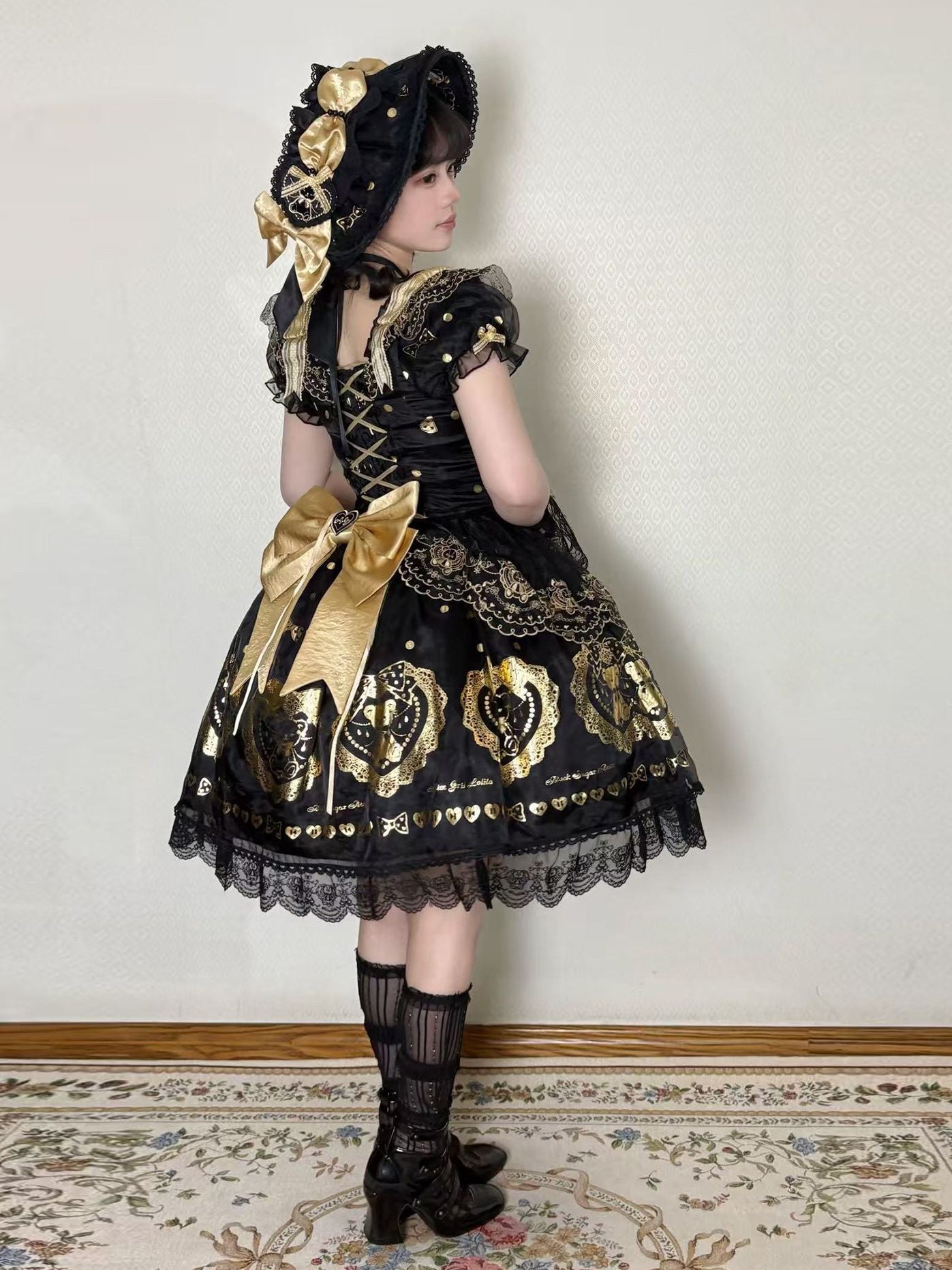 Black Sugar Bear Lolita Black & Gold Dress