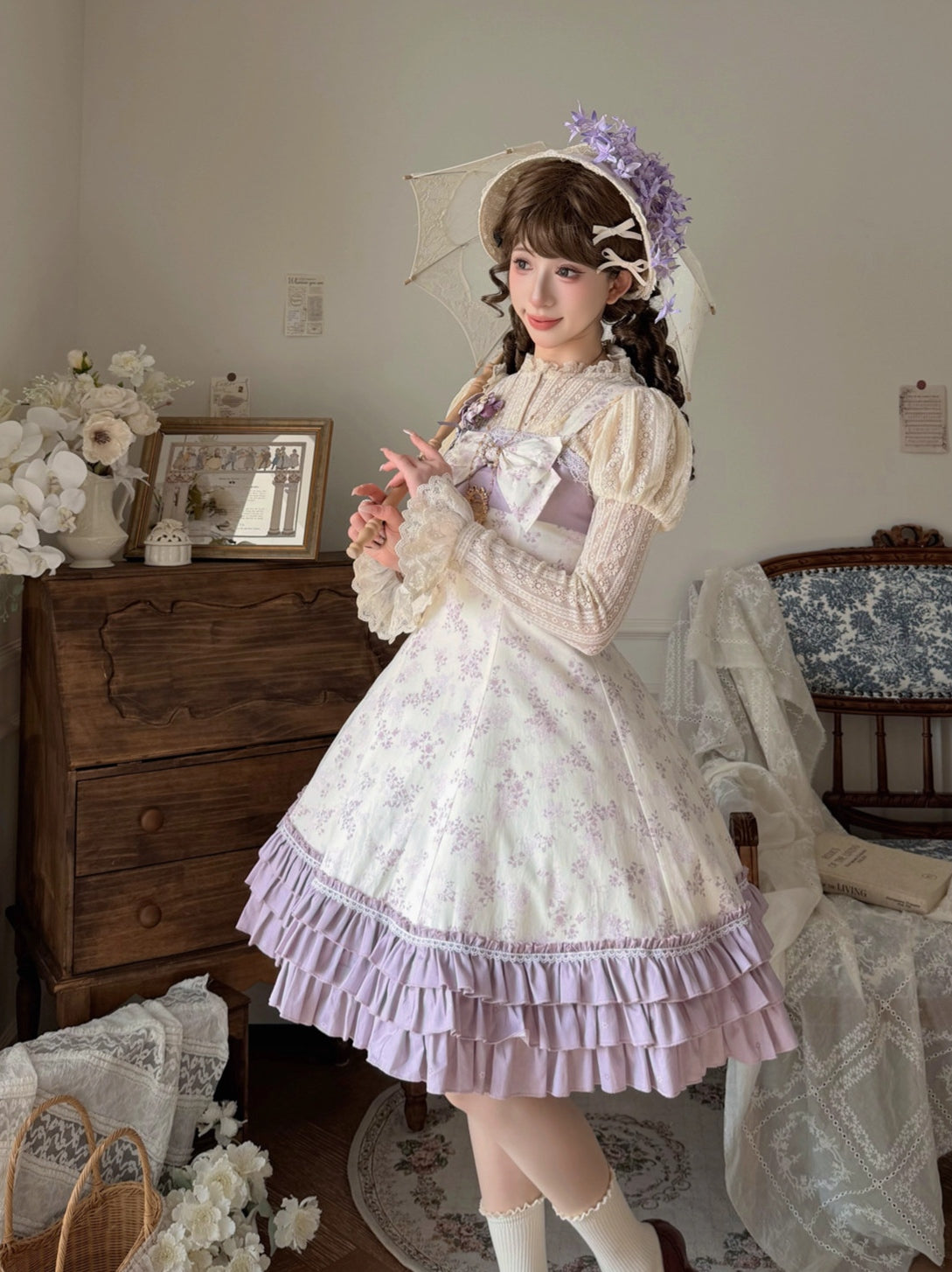 Rose Spring Romance Pink Green Floral Classic Lolita JSK Dress