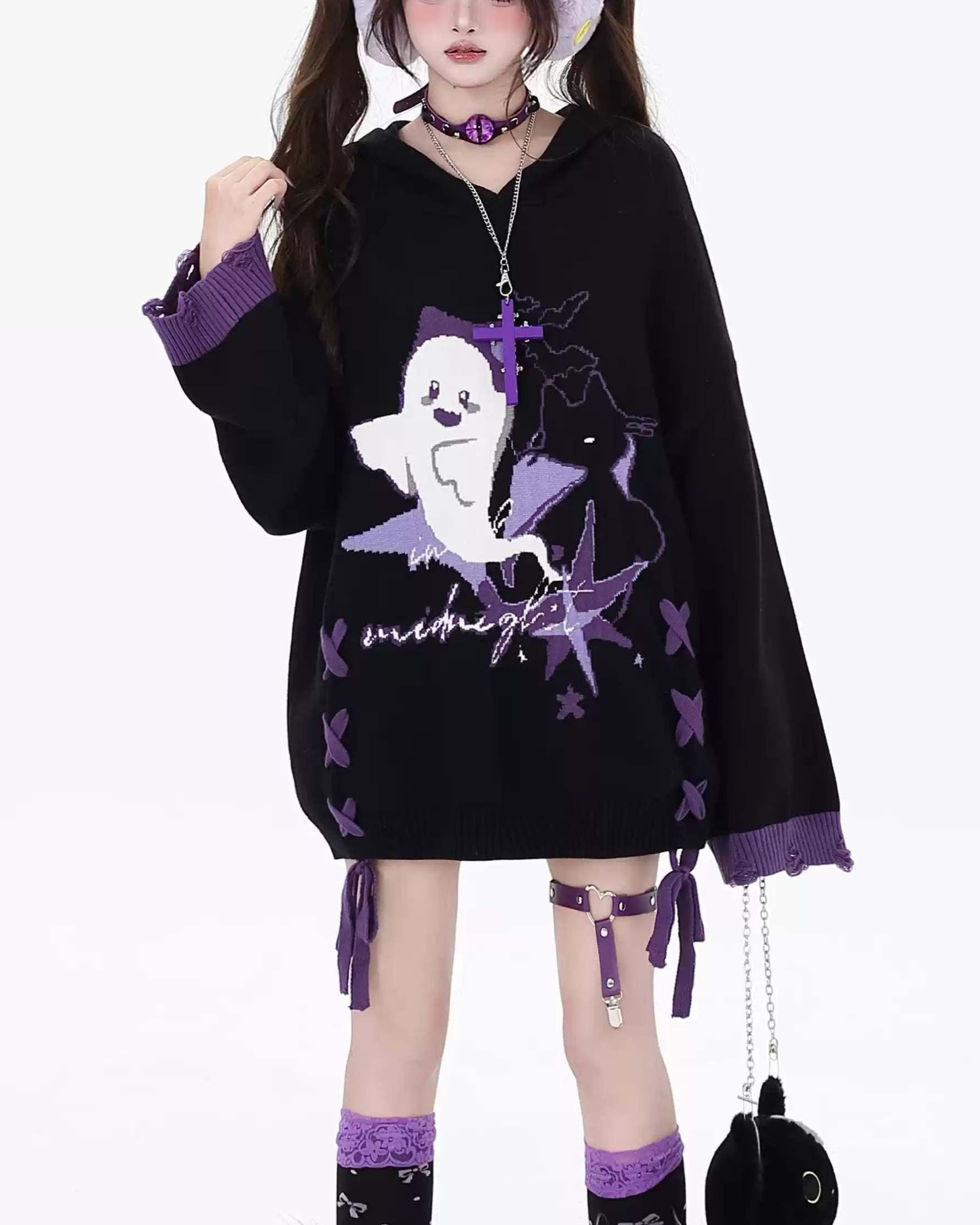Y2K Ghostie Color-Block Knit Sweater LE1029