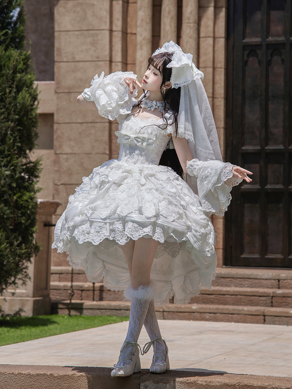 Peacock Feather SP Bridal Lolita White JSK Dress
