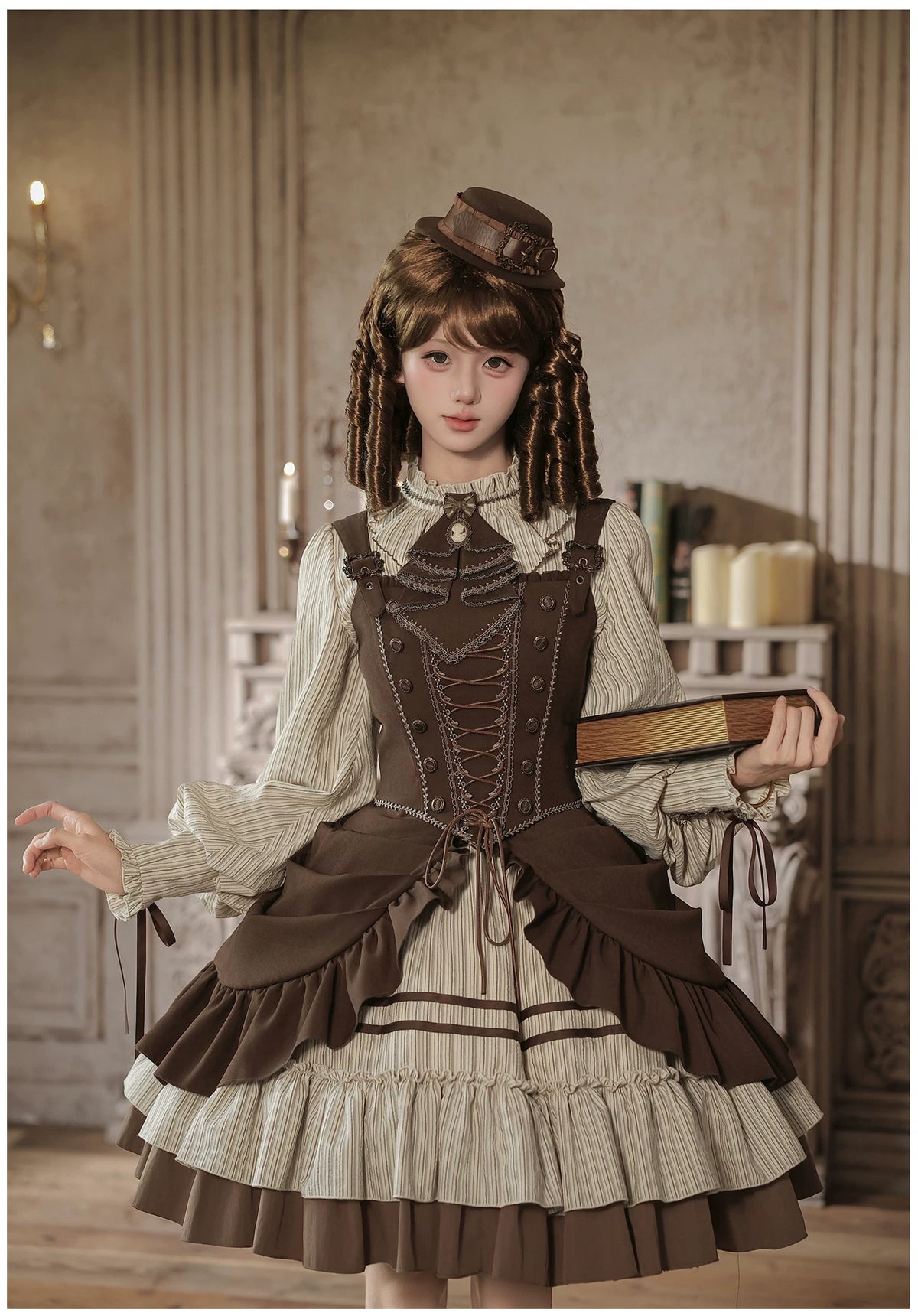 At Sunset Lolita  Ruffled Corset & Drape Panel OP Dress Set