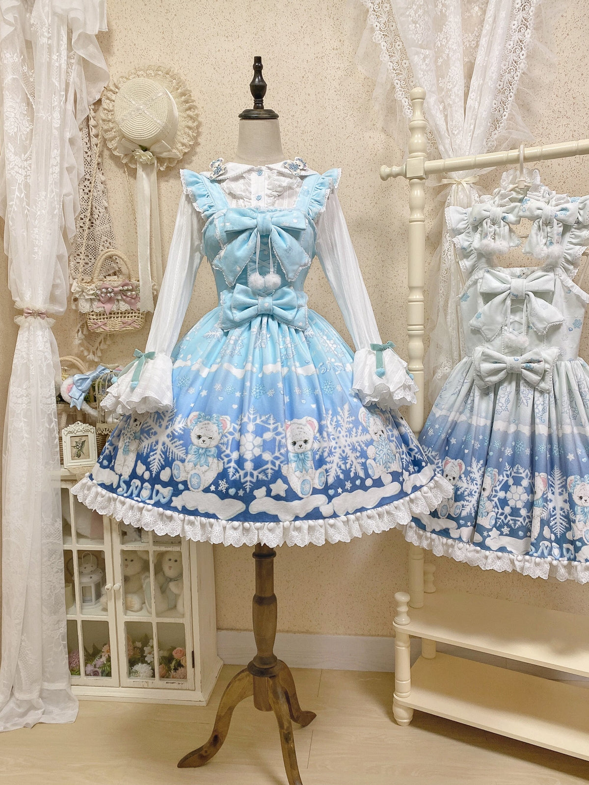 Snowflake Bear Blue Christmas Plush Lolita JSK Dress Set