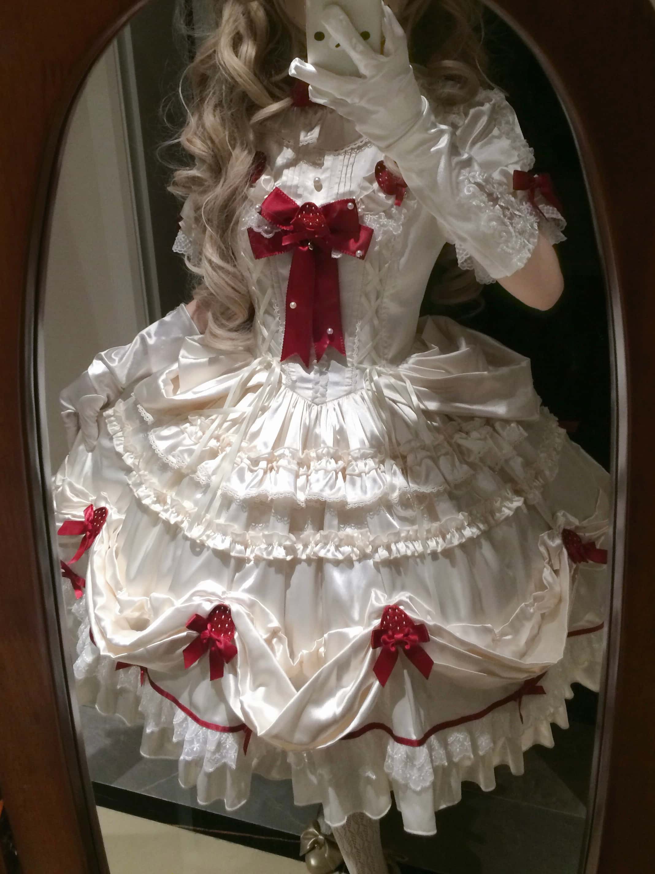Paria Cream Strawberry Satin Lolita OP Dress