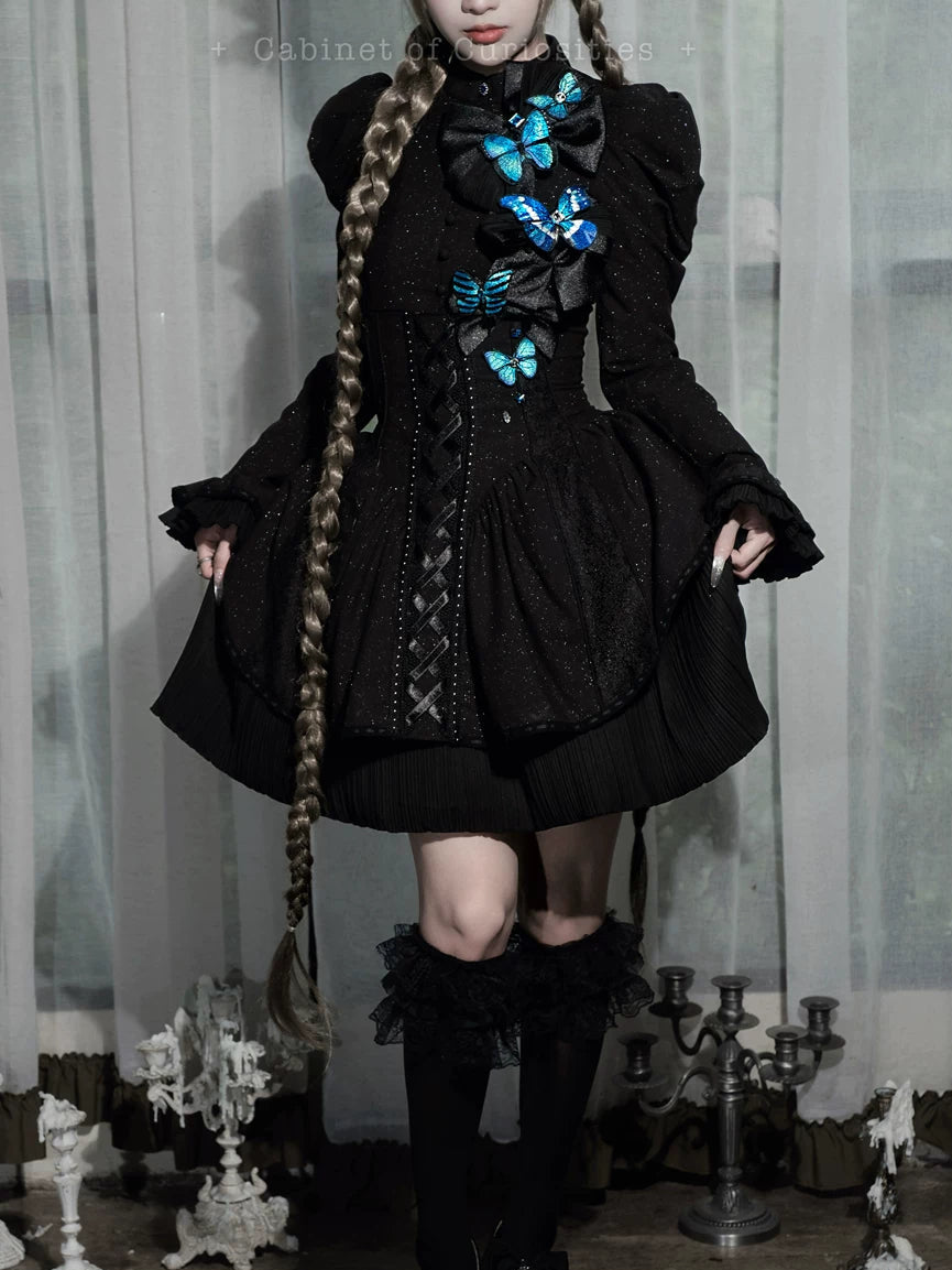 Cabinet Of Curiosities II Dark Gothic Butterfly Stand Collar Short OP Dress