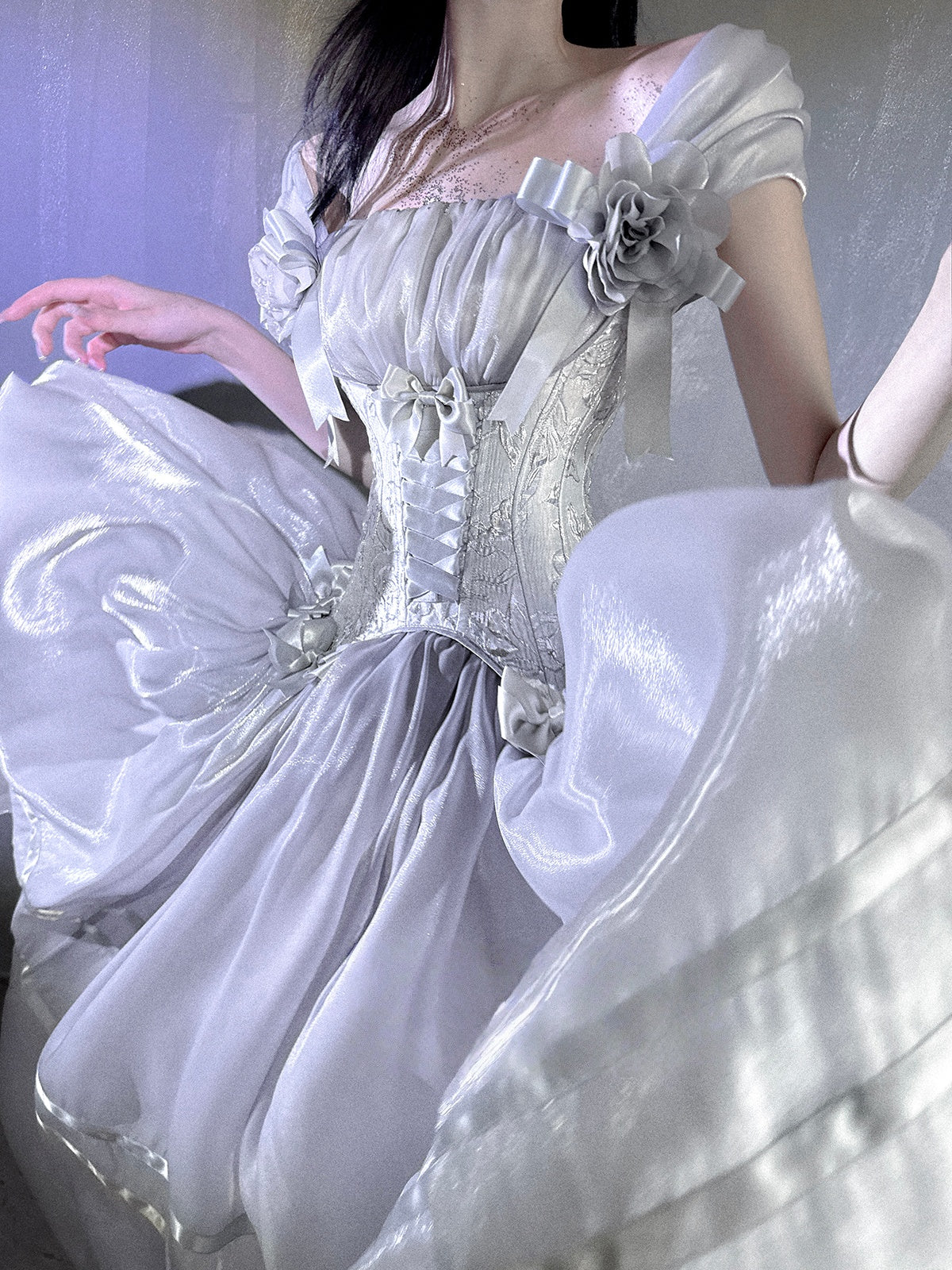 Lolita Silver White Satin Ballet Dress LC1010