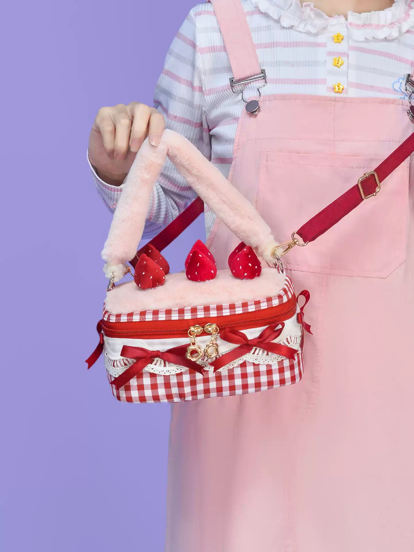 Strawberry Cake Gingham Sweet Lolita Crossbody Bag