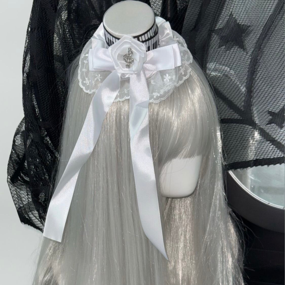 Music Rose Piano Key Gothic Lolita Lace Mini Hat with Veil Y2K Hair Accessory
