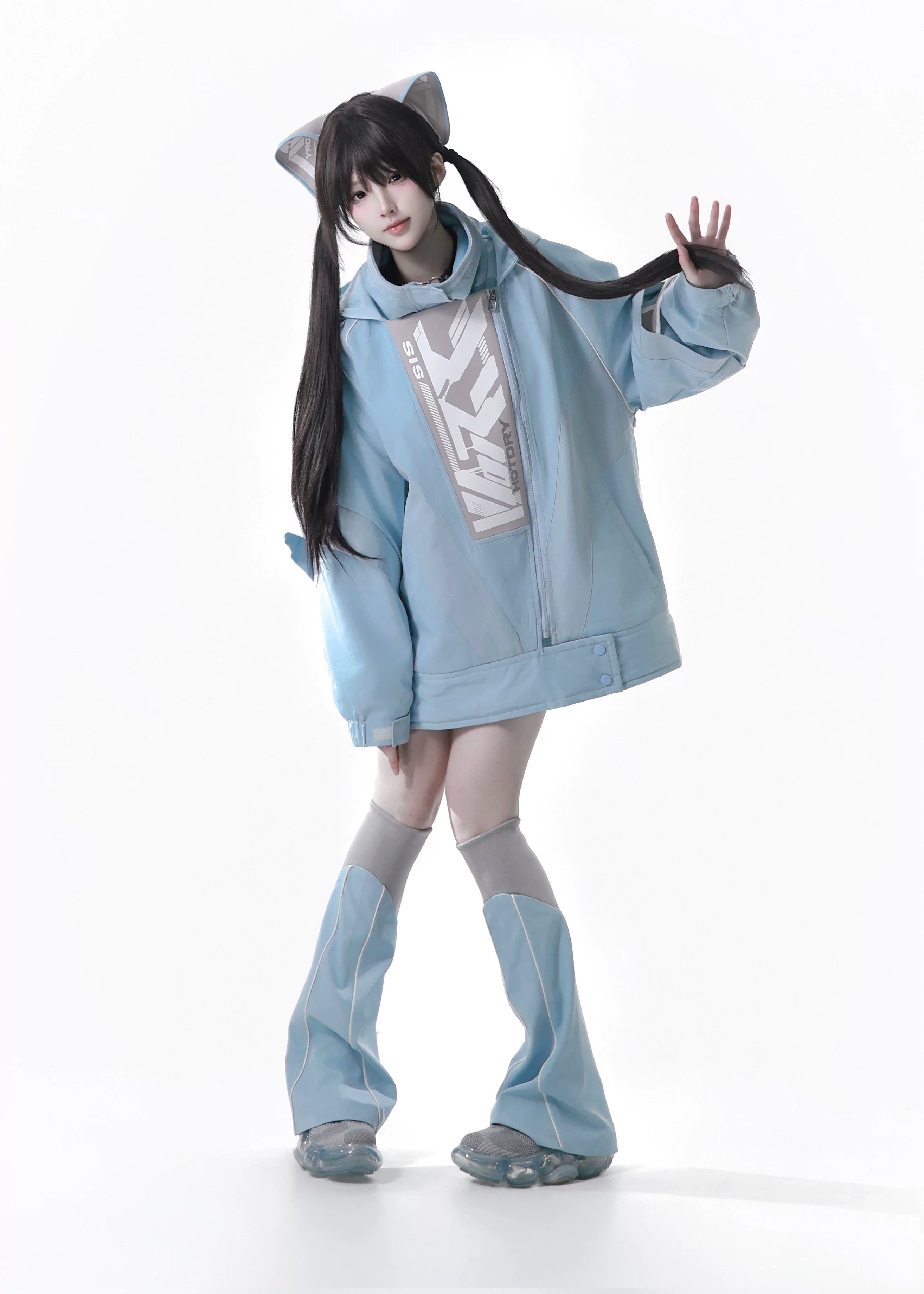 Dystopian Techwear Two-Piece Fleece-Lined Jacket and Shorts Set
