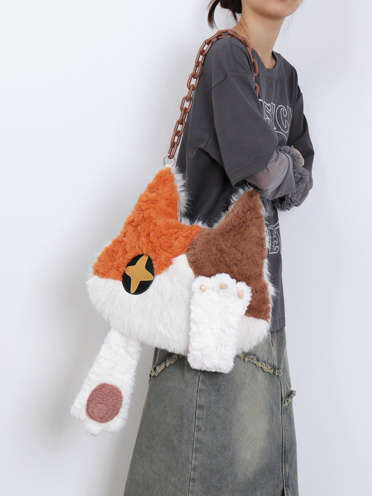 Face-Cover Calico Cat Plush Lolita 3-Way Bag