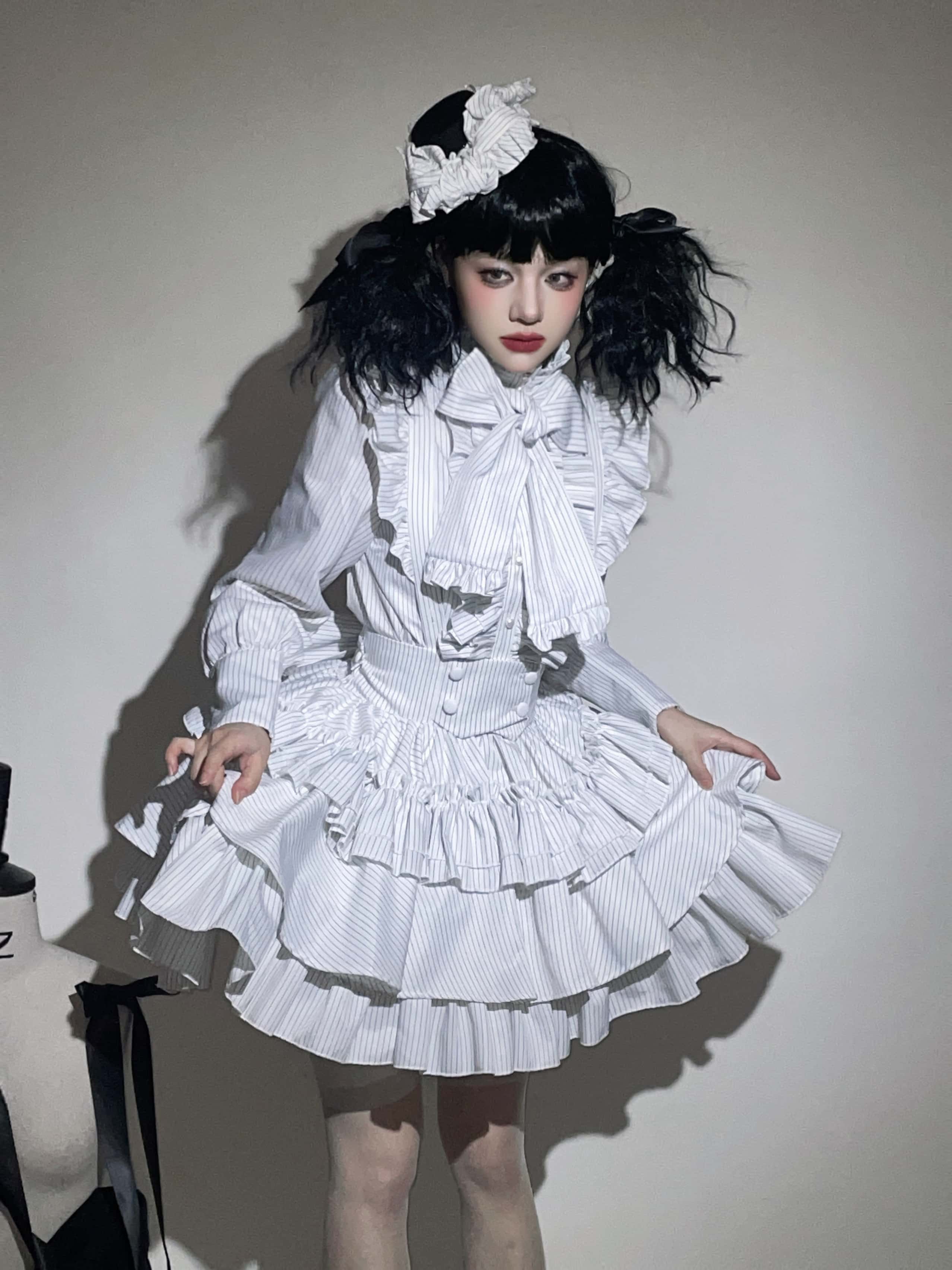 Doll Gift Box Gothic Lolita White Striped Shirt & Skirt Set