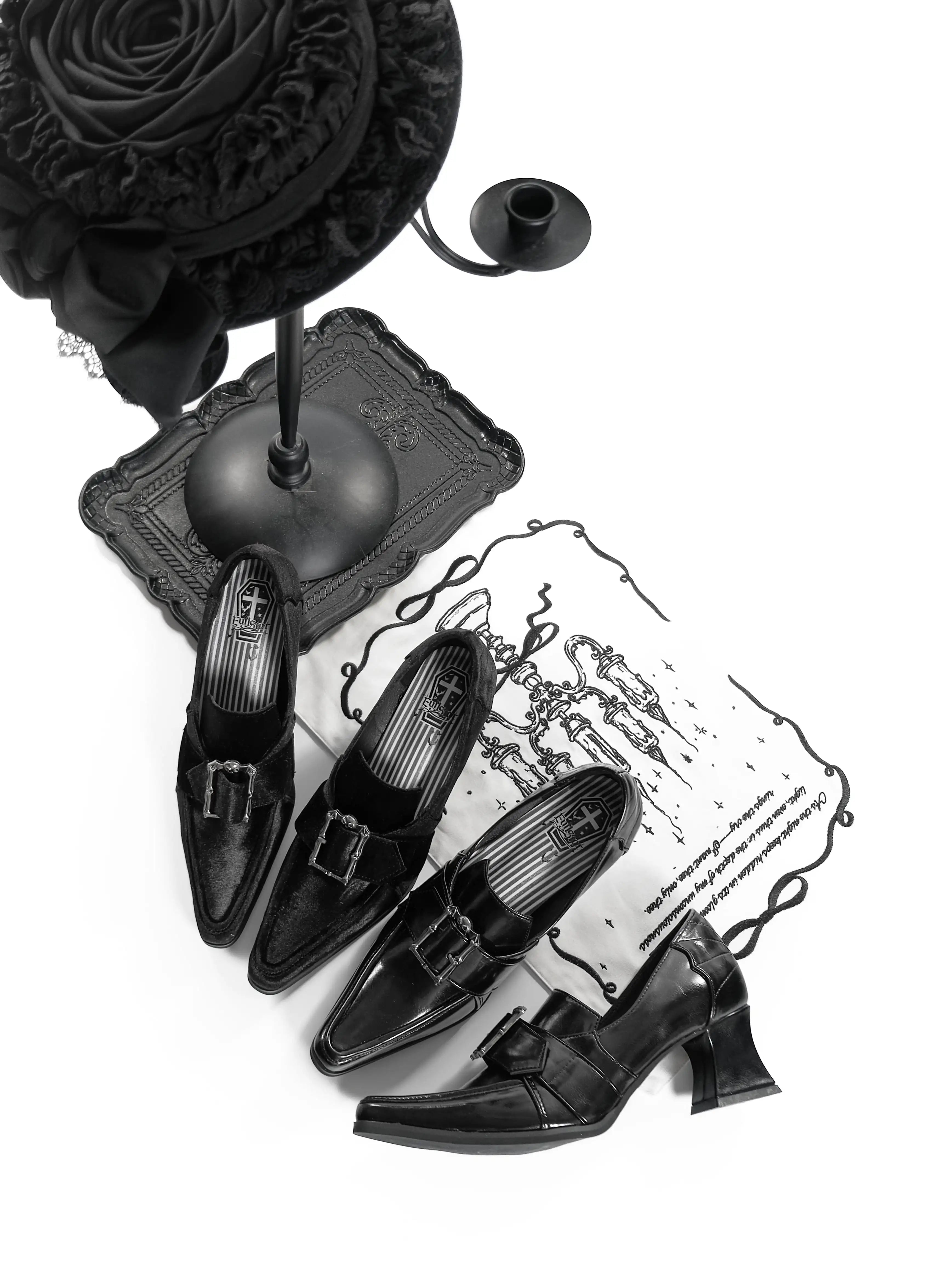 Nocturna Witch Gothic Velvet Pointed Toe Goblet Heel Lolita Pumps
