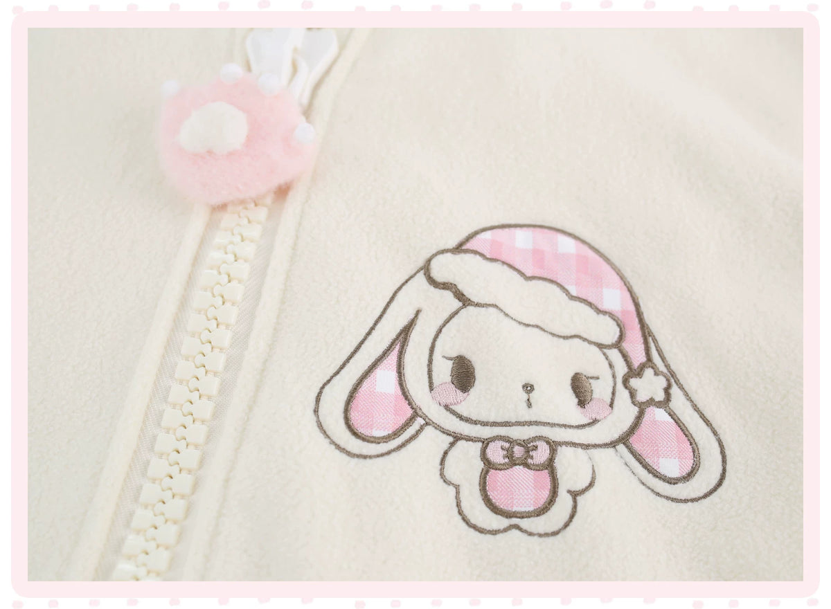 Bunny Doll Dream Off-White Bunny Ear Hooded Jacket Pink Plaid Tiered Skirt