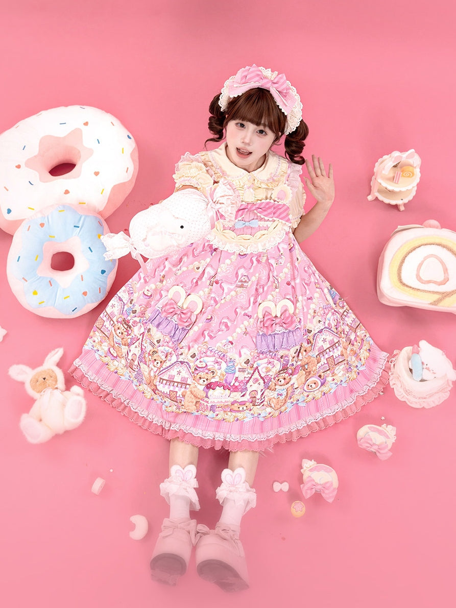 Bear Cake Sweet Lolita OP and JSK Dress Set
