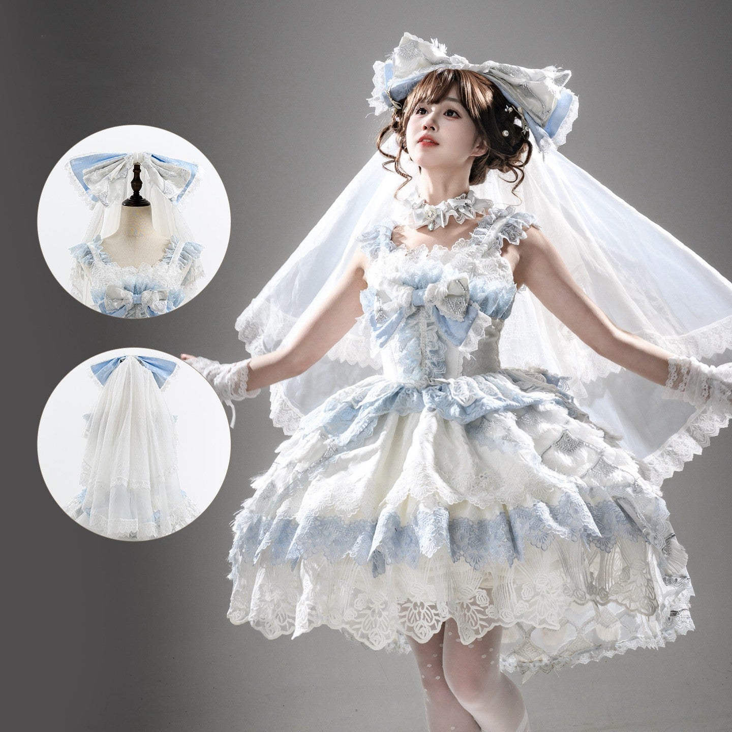 Peacock Feather SP Bridal Lolita Blue & White JSK Dress