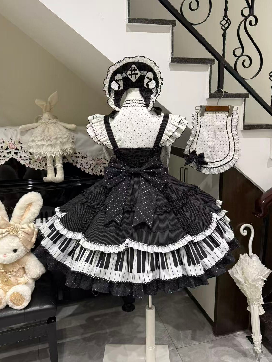 Rhythmic Notes Piano Key Gothic Classic Lolita JSK Full Set
