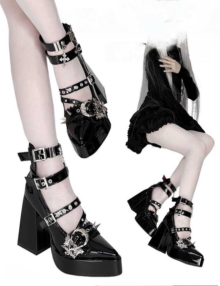 Lolita Gothic Dark style Block Mid Heels LE5023