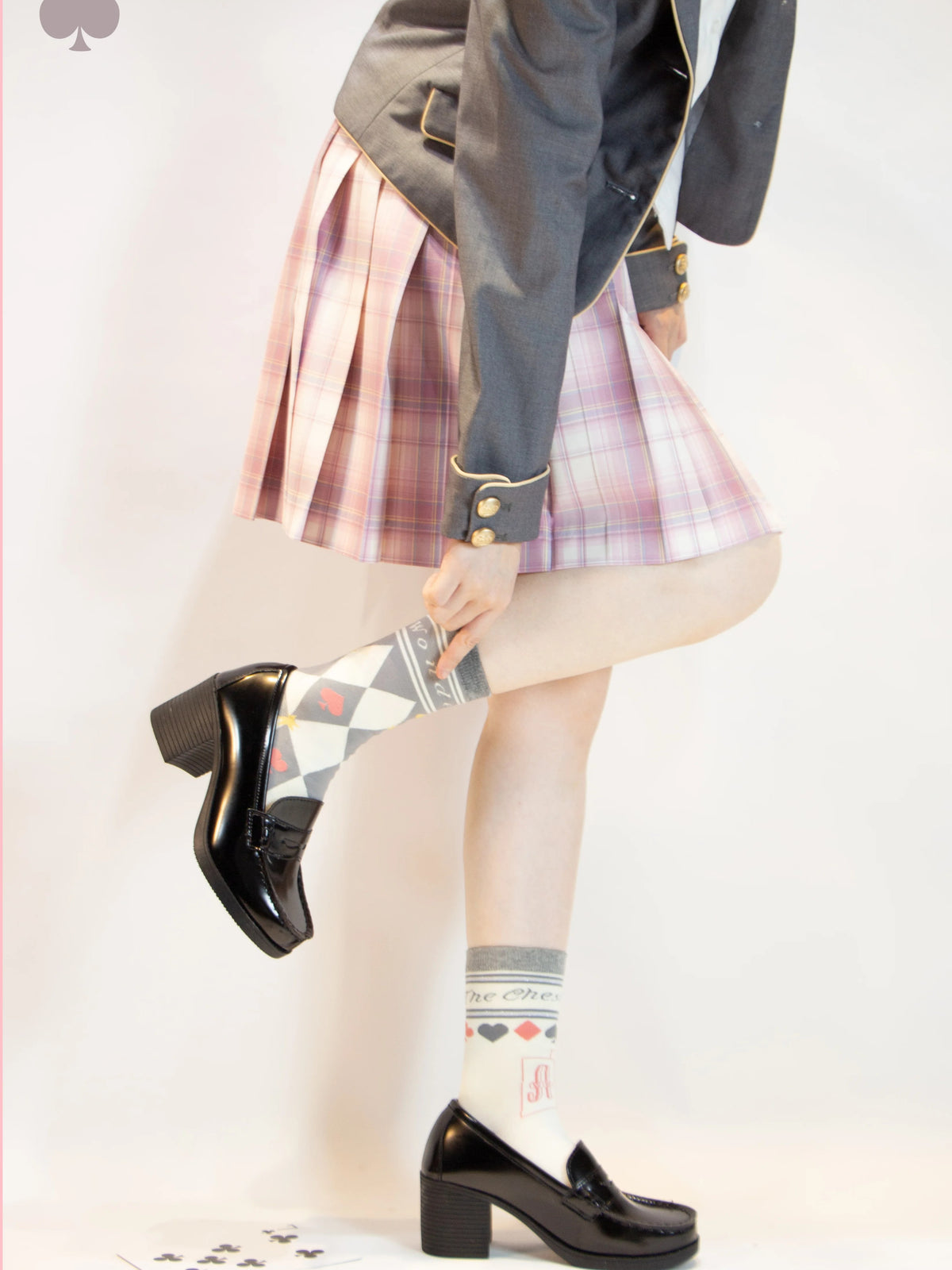 Alice Asymmetrical Argyle Combed Cotton Lolita Socks in Three Lengths