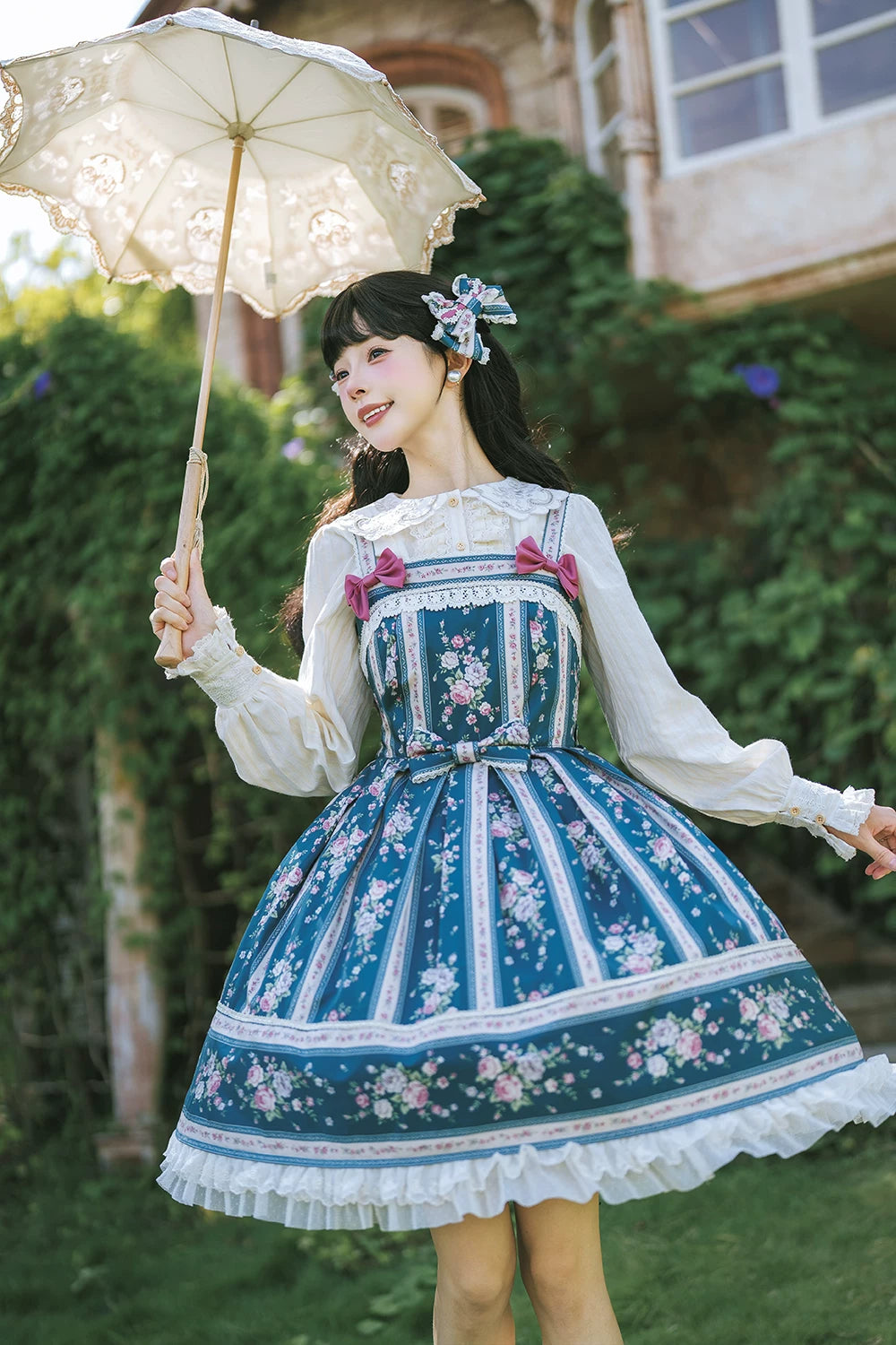 Susans Garden Pastel Floral Lolita Box Pleat JSK Dress Set