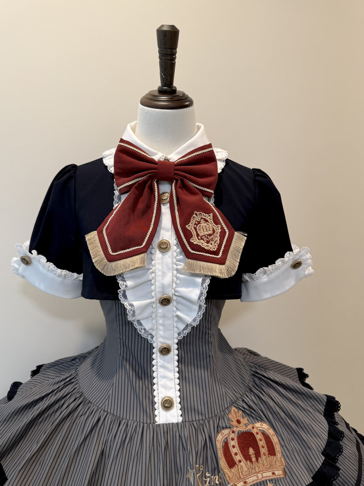 Black Striped Crown Idol Academy Lolita Fake Two-Piece OP Dress
