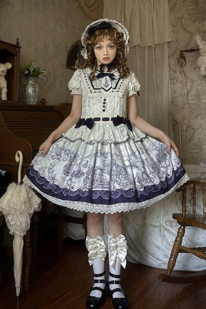 Fantasy Lamb Jacquard Print White Classic Lolita OP