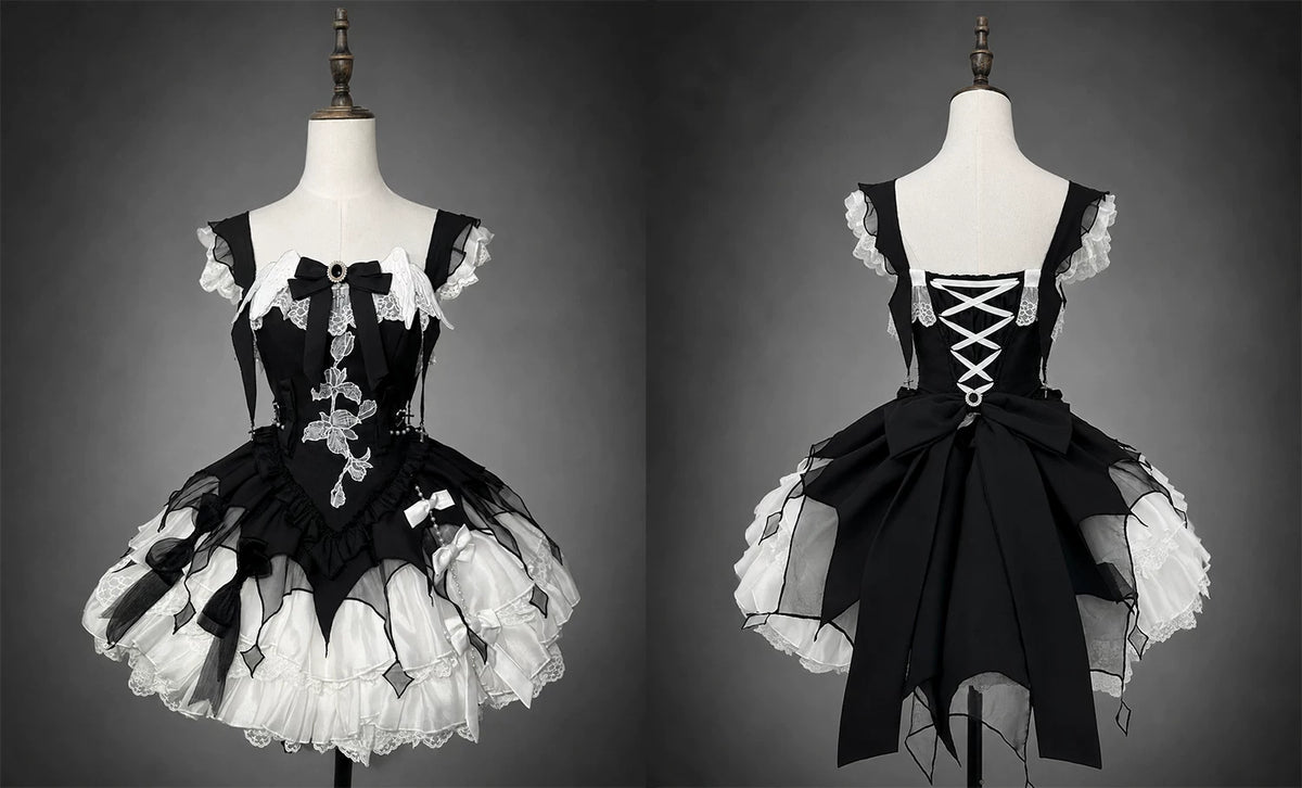 White Crow Original Elegant Gothic Lolita Black White OP Dress