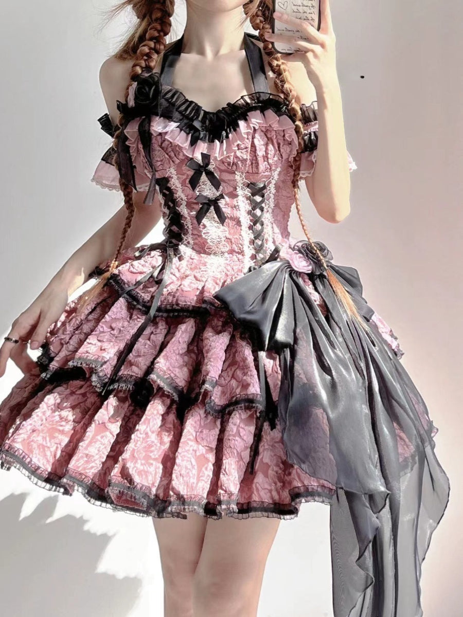 Lolita Gothic Little Devil Black Pink Dress LG1066