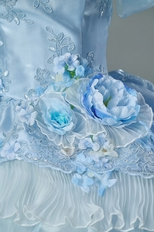 Glacier Luna Ice Blue 3D Butterfly Tiered Ballgown Princess Formal Dress