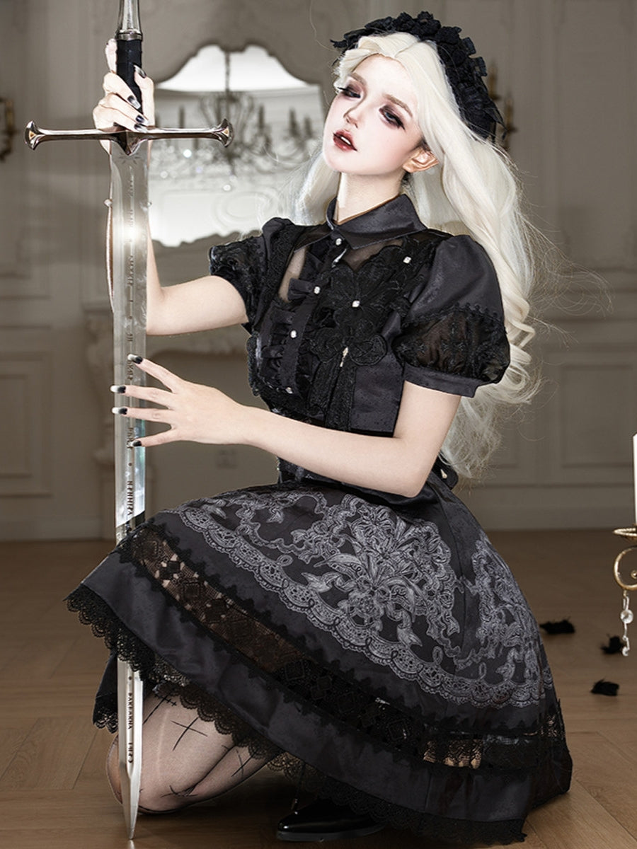 Black Lace Lily Gothic Classic Lolita OP Dress
