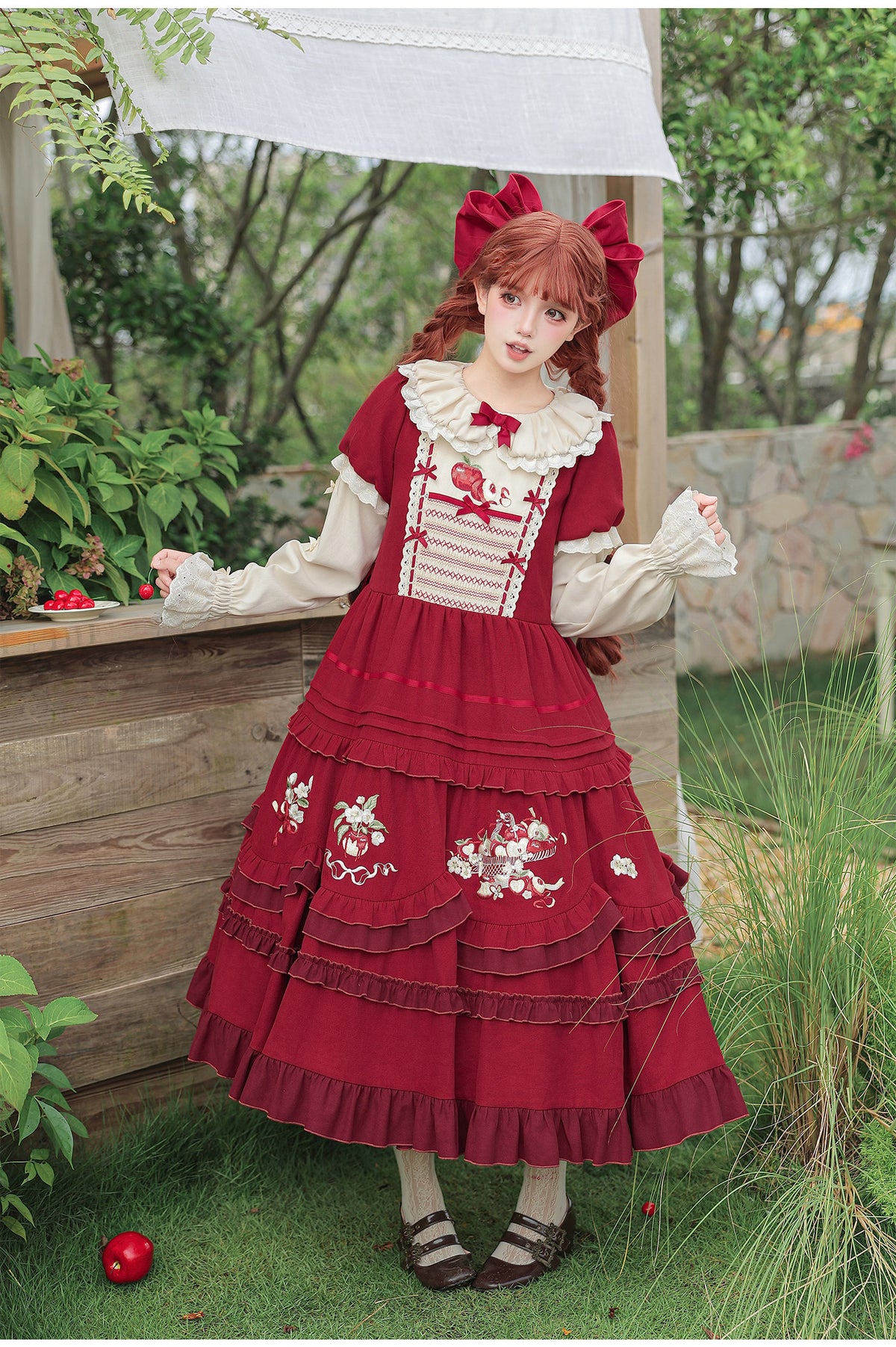 Whisper Lolita Christmas Embroidered Full Flare OP Twin Dress