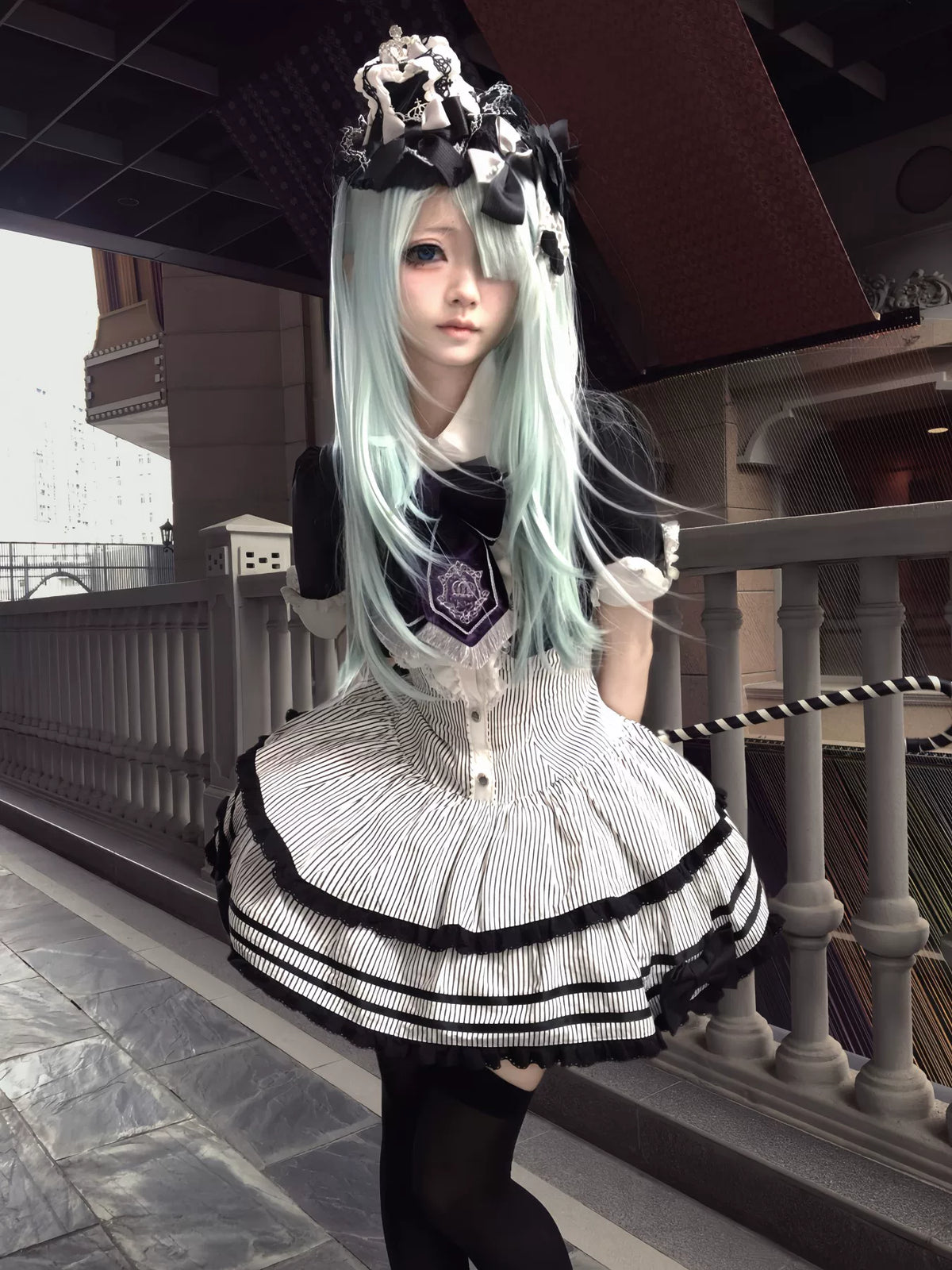 Black & White Crown Lolita Idol Academy Fake Two-Piece OP Dress