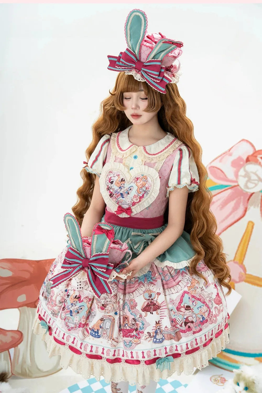 Cat Alice Fantasy Dreamland Lolita OP Sweet Kawaii Wonderland Print