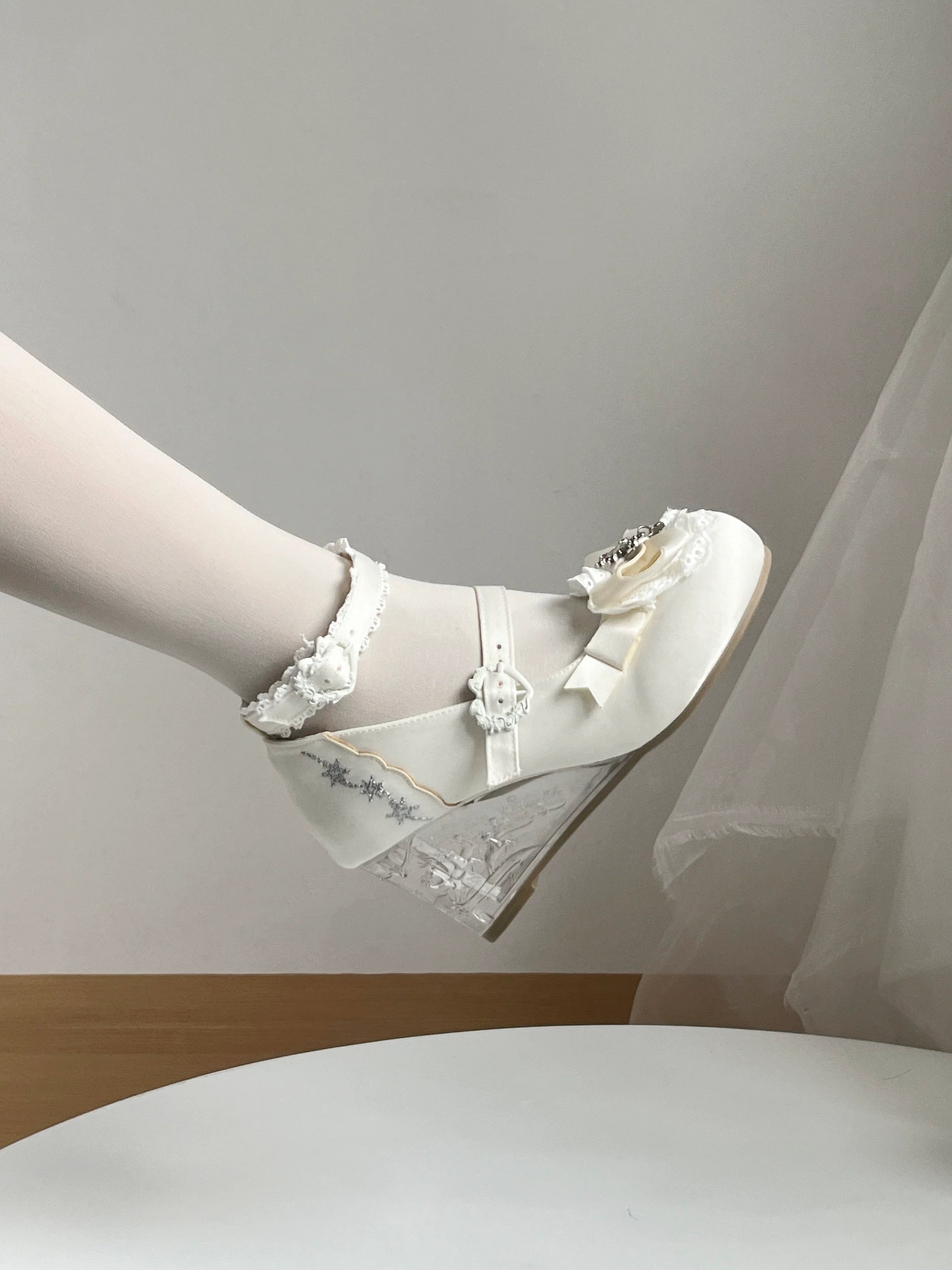 Snow Gift Sweet‑Girl Embossed Novelty‑Heel Lolita Wedge‑Heel Shoes