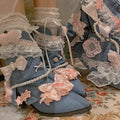 Lolita Bow Lace Denim Pointed Toe Ankle Boots LE5003