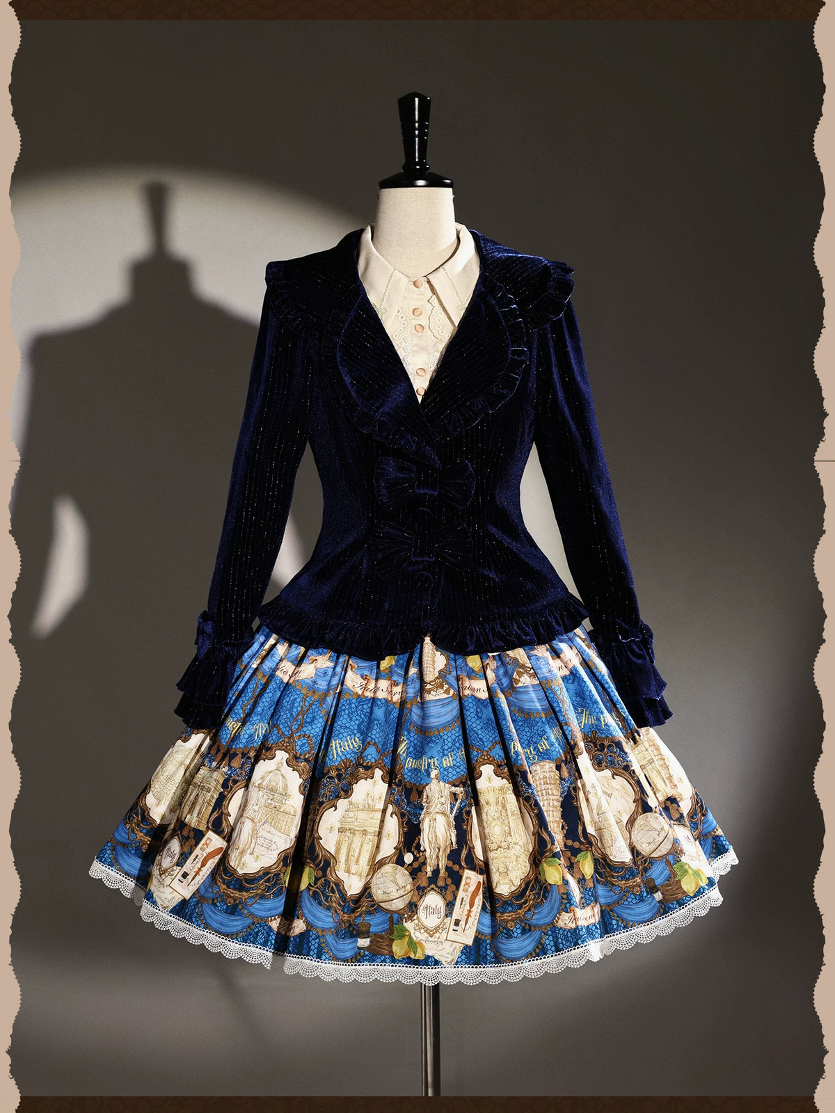 Italian Travelogue Navy British Style Lolita JSK Dress and Blouse