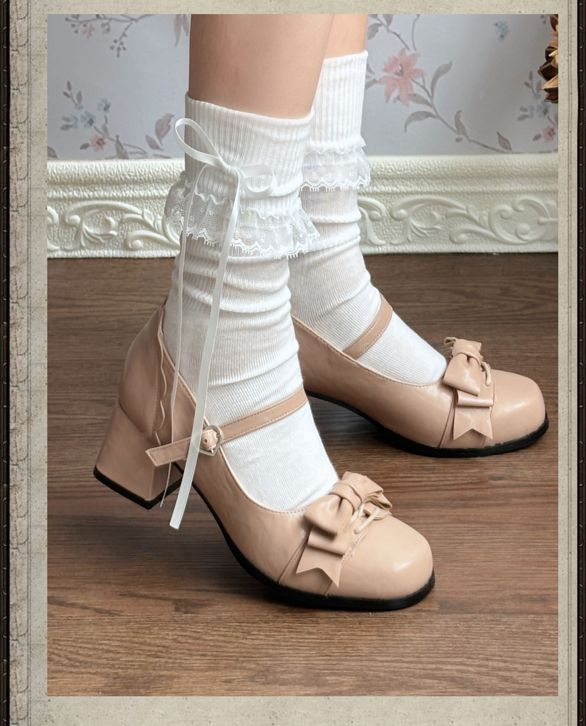 Autumn Whisper Elegant Vintage Square‑Toe Mary Jane Lolita High Heels