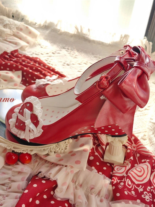 Little Snack Vintage‑Style Polka‑Dot Sweet Lolita Wedge‑Heel Shoes