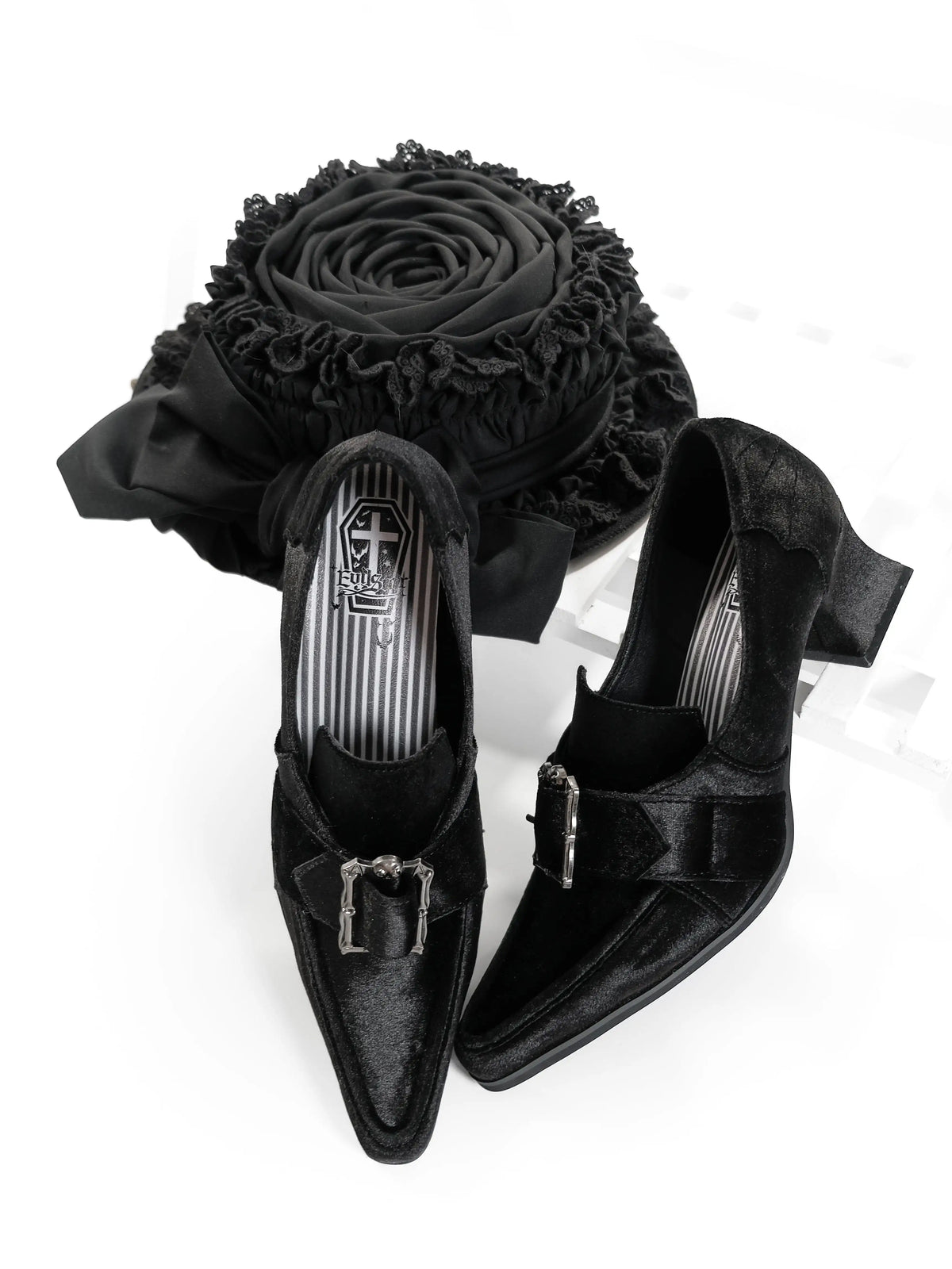 Nocturna Witch Gothic Velvet Pointed Toe Goblet Heel Lolita Pumps