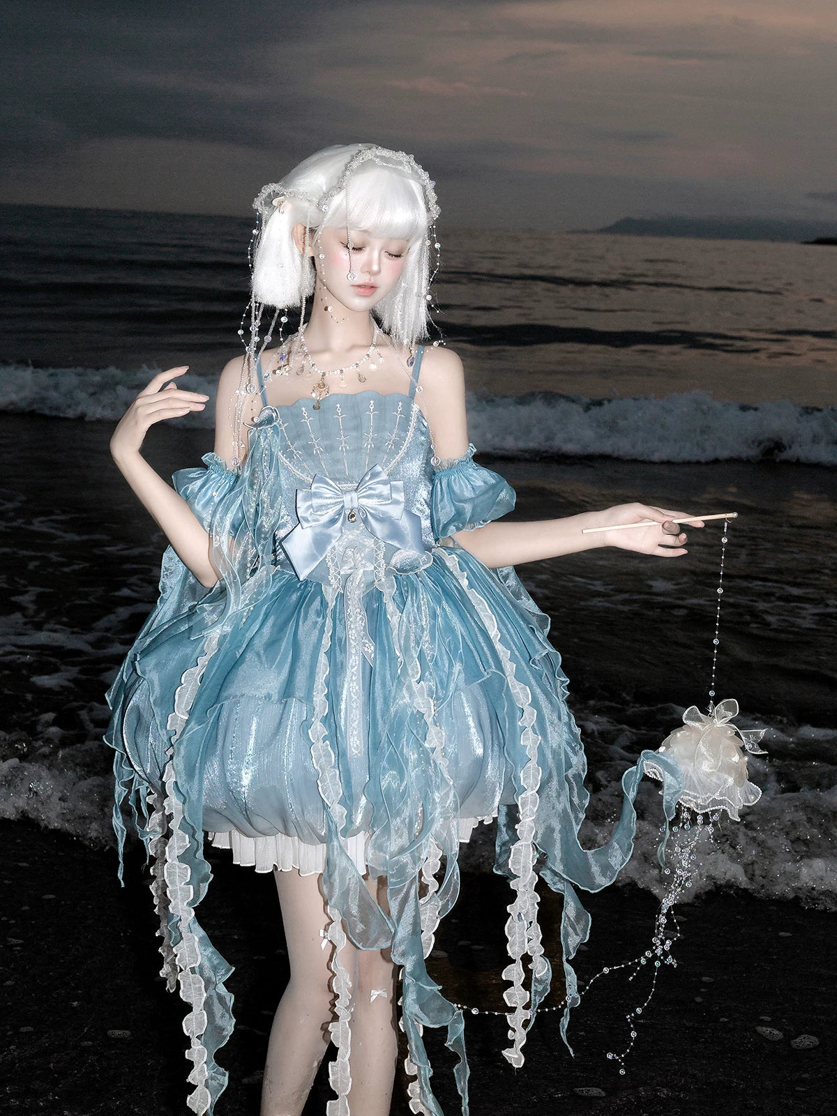 Dream Jellyfish JSK Sweet Lolita Suspender Dress Detachable Sleeves Set