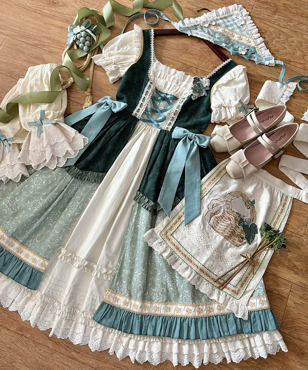 Green Grape Garden Teal Classic Lolita OP Dress Set