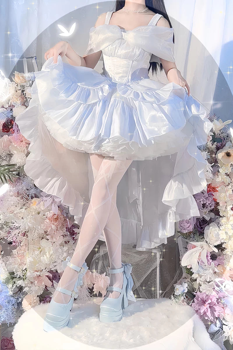 Elegant Jacquard Platform Mary Jane Heels with Butterfly Bow Sweet Lolita Shoes