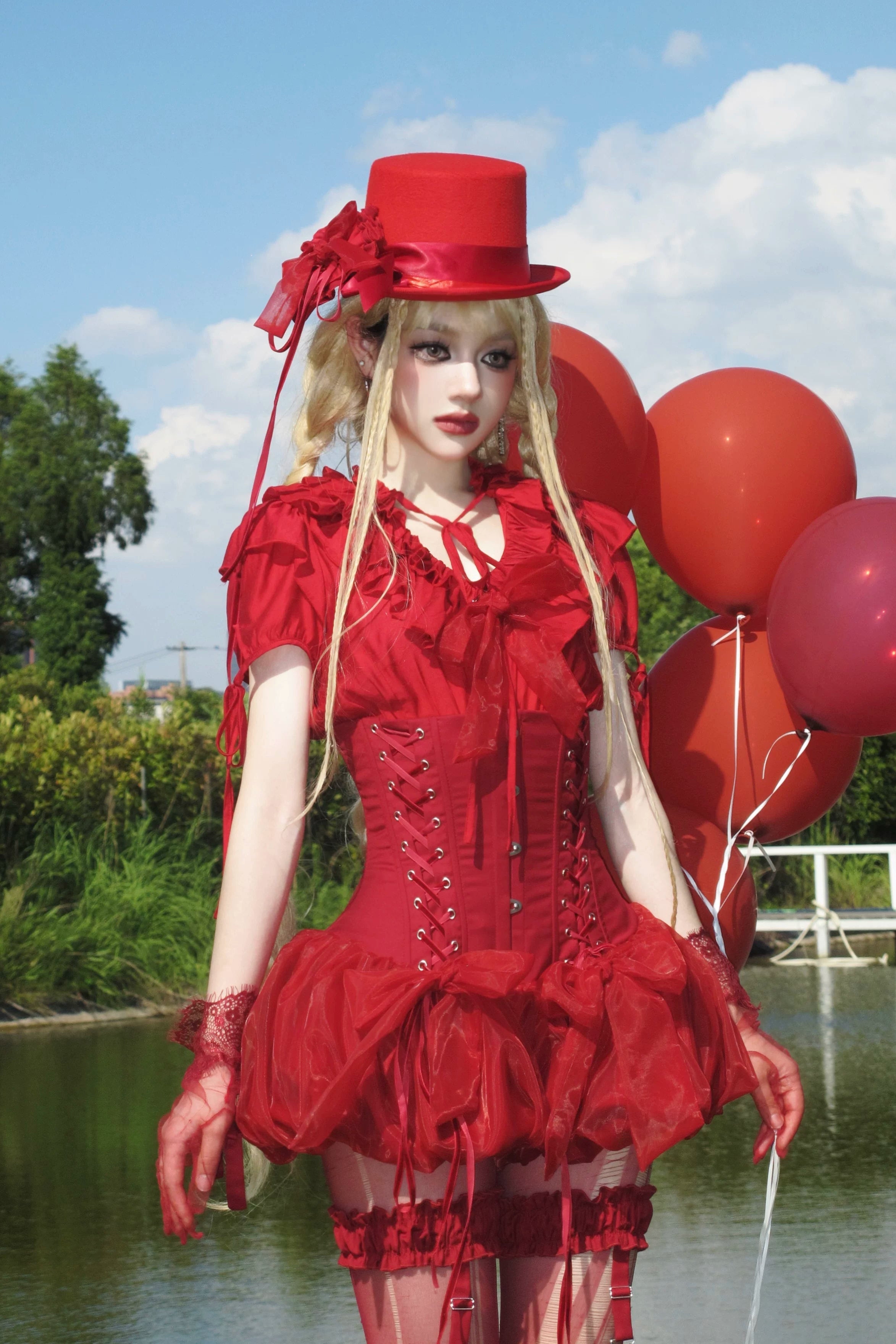 WONKA Gothic Lolita Red Top & Shorts Set