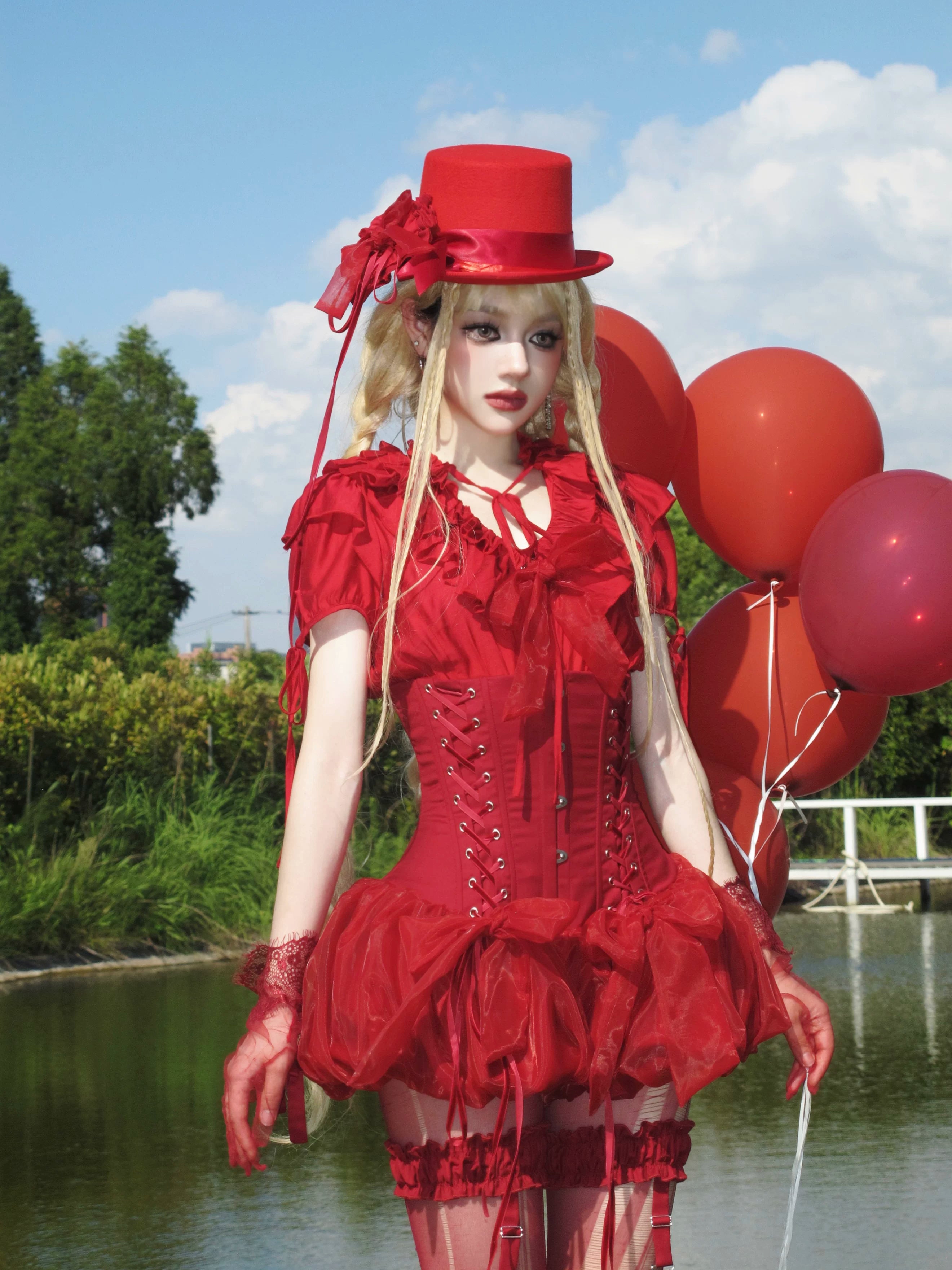WONKA Gothic Lolita Red Top & Shorts Set