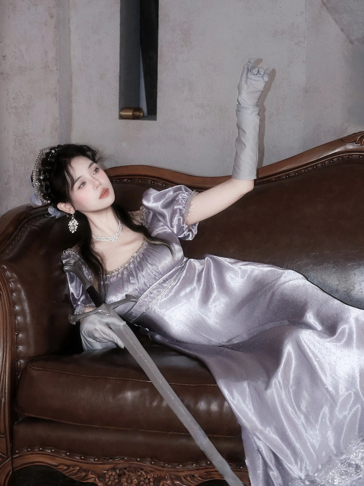 War and Peace Hepburn‑Style Palace Satin Empire Waist Lolita Dress